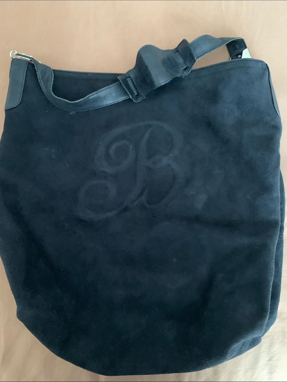 Black Suede Shoulder Bag with Embossed Monogram Balenciaga